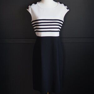 Spence | Black & White Ponte Dress w Stripes